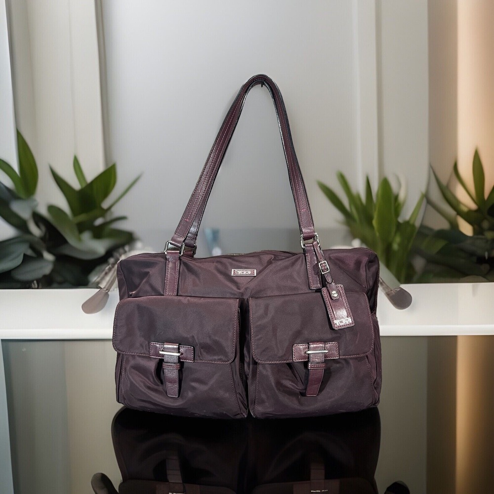 TUMI Travel Tote Luggage Handbag Duffel Nylon Overnight Bag Weekender Plum